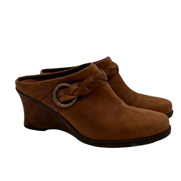 Ariat Brown Distressed Braided Wedge Slip On Mules Size 9 - Picture 1 of 9